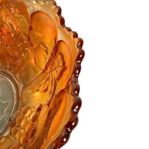 Vintage Marigold Carnival Glass Candy Dish - GRAPES - 6" by 2.5" - Picture 5 of 9